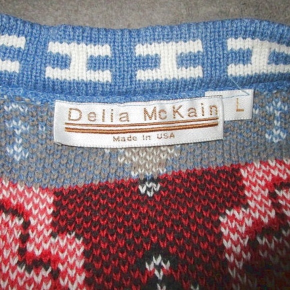 VTG Delia McKain NATIVE Warrior Size L CARDIGAN Sweater HORSE Cross AZTEC Pony - Picture 5 of 9